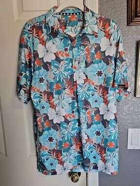 Men's Tatto Golf Floral Short-Sleeve Hawaiian Polo Shirt - Aqua Multi